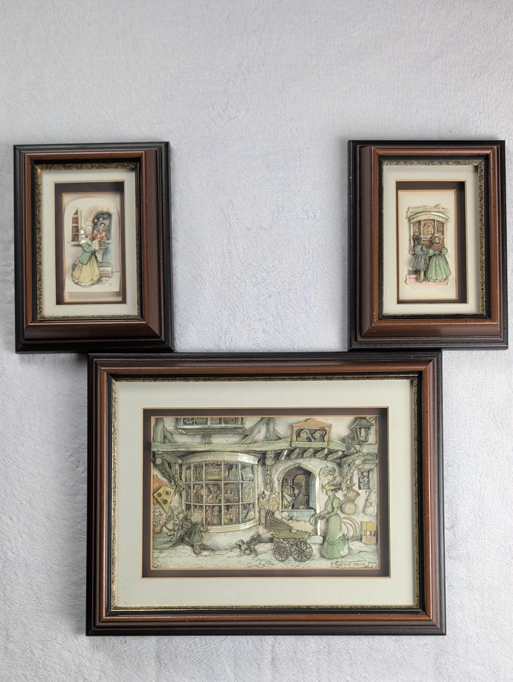 Vintage Anton Pieck Paper Tole 3D Framed Wall Art Set of 3